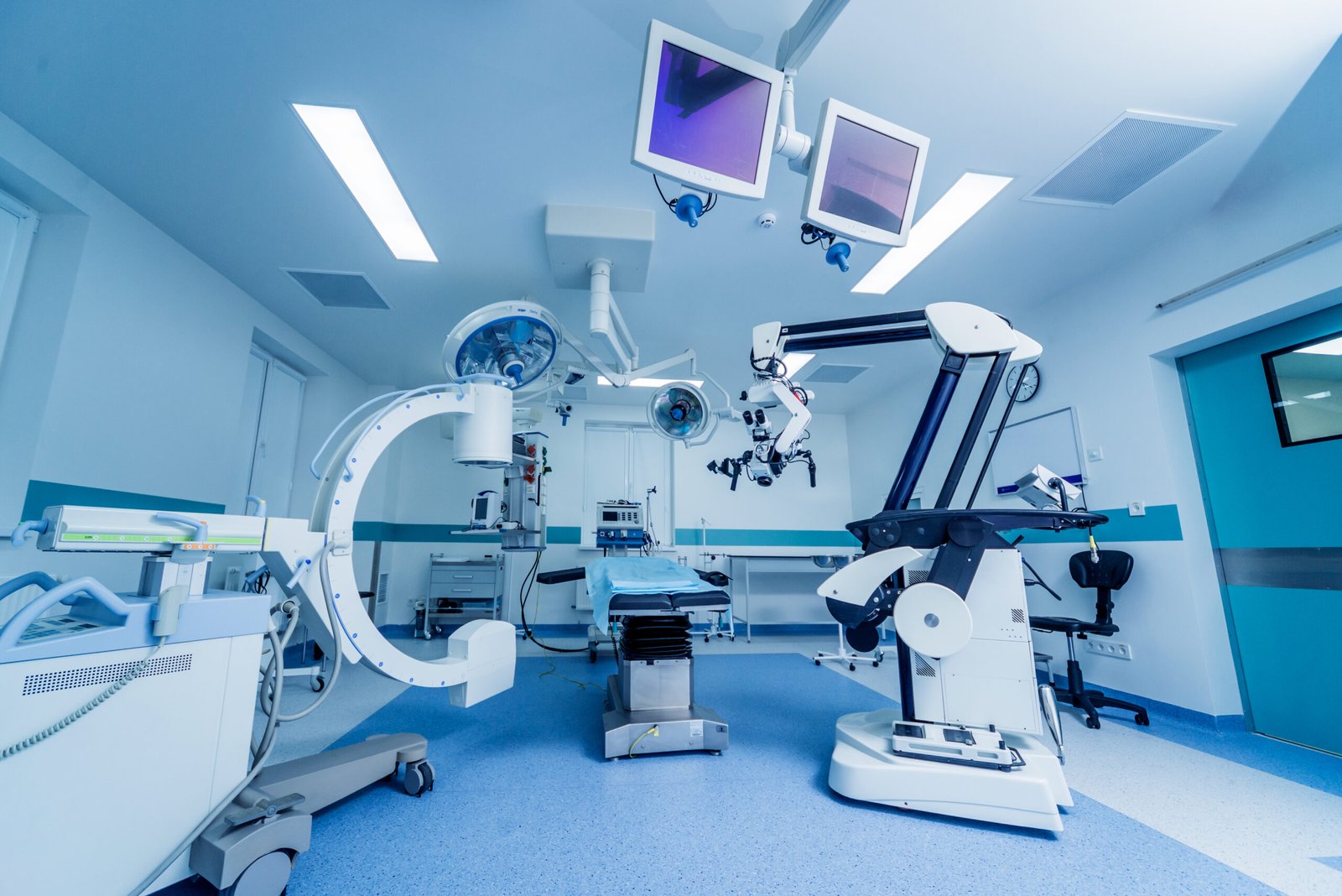 Modern equipment in operating room. Medical devices for neurosurgery. Background